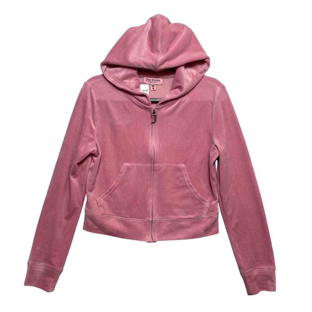 Juicy Couture Hoodie Womens M Pink Velour Zip Up J-Pull